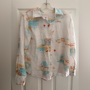 Calypso St Barth White and Blue Seaside Town Printed SZ M Shirt